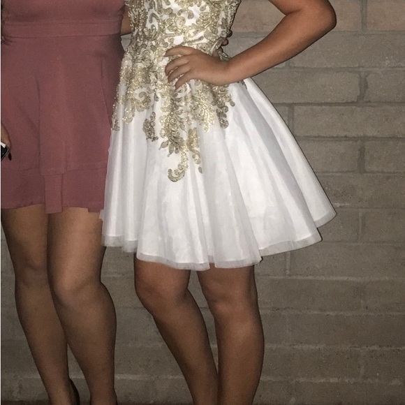 Beautiful Gold and White Prom or Formal Dress - Picture 2 of 6